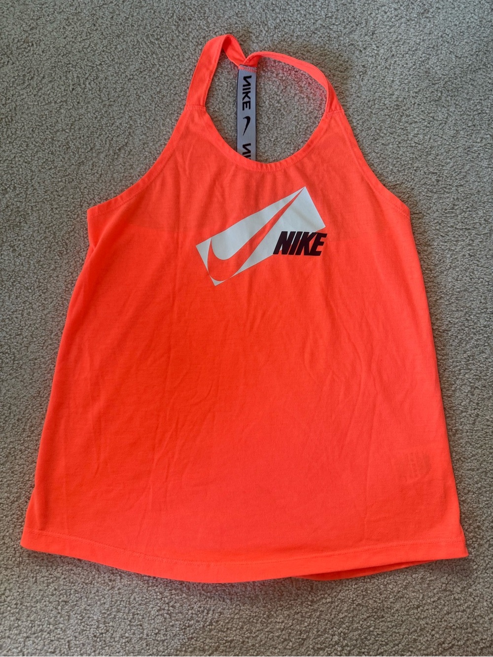 Nike Women's Neon Coral Racerback Tank with Graphic Swoosh